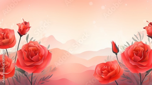 Hand drawn red roses on peach watercolor background for women day greeting card with copy space