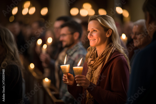 Believer woman with candle in the church
