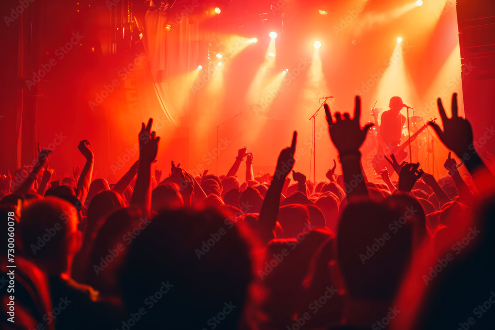 Lights and Shadows of Music: A Concert Photo Revealing Silhouettes, Raised Hands, and an Acoustic Aura - Capturing the Emotion and Intimate Atmosphere of Musical Artistry.	
