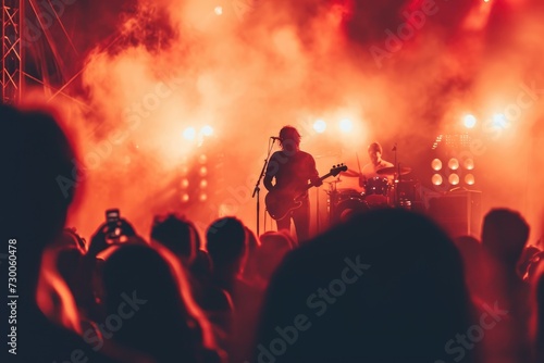 Lights and Shadows of Music: A Concert Photo Revealing Silhouettes, Raised Hands, and an Acoustic Aura - Capturing the Emotion and Intimate Atmosphere of Musical Artistry. 
