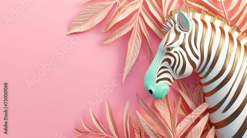 Fototapeta Naklejka Na Ścianę i Meble -  zebra with gold stripes 3d illustration.