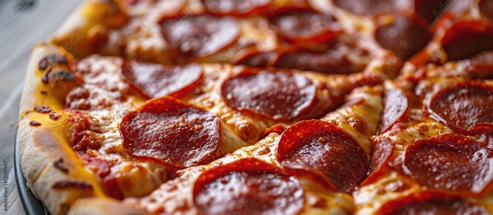 Pepperoni slices on pizza. Pepperoni slices on pizza.