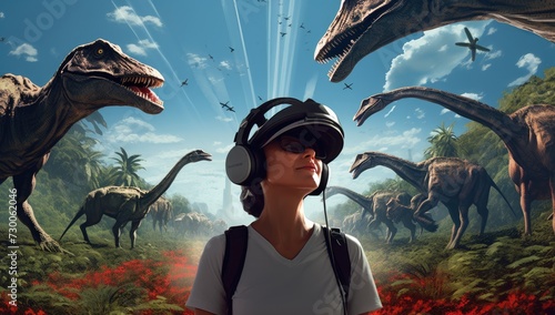 With VR glasses on, someone experiences the thrill of encountering real dinosaurs in a virtual environment. © Murda