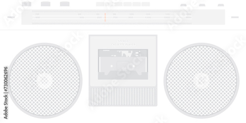 Retro cassette player and radio interface flat design faded vector illustration on white background. photo