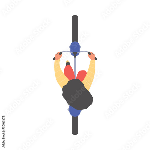 Top view of a character on a bicycle. Cyclist in motion. Isolated flat illustration for design.