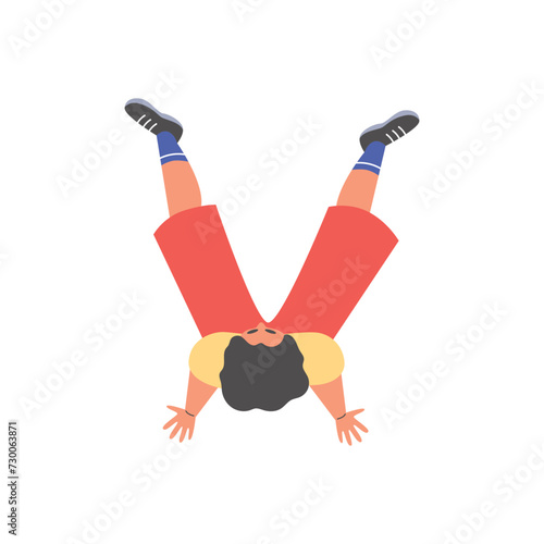 Vector illustration top view of man is sitting in relaxed pose, overhead view of people