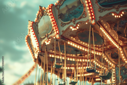 A snapshot of an amusement park, with retro vintage stylized, conveying emotion of cinematography...