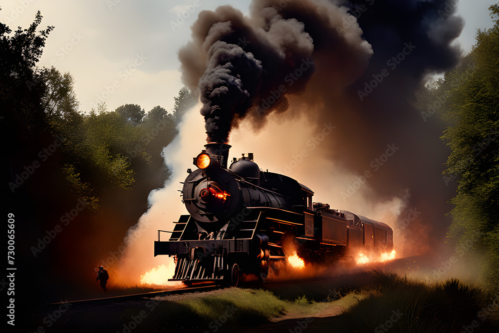 Naklejka premium Old coal train, steam engine
