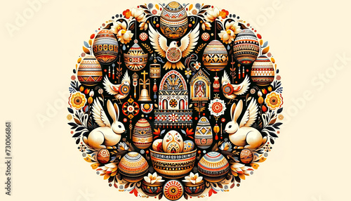 Easter illustration in folklore and ethnic motifs, reflecting cultural heritage. Easter background photo