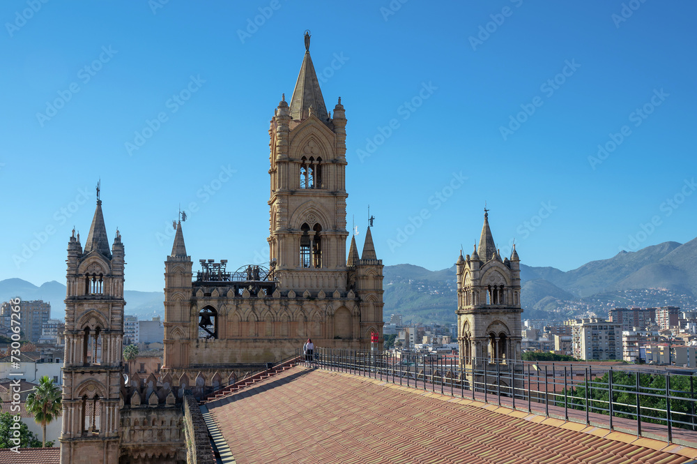 Palermo cathedral in Sicily Italy overlooking the city's picturesque landscape