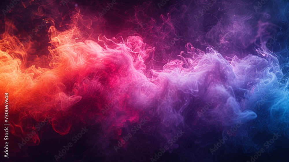 Neon smoke on black color abstract watercolor background. 