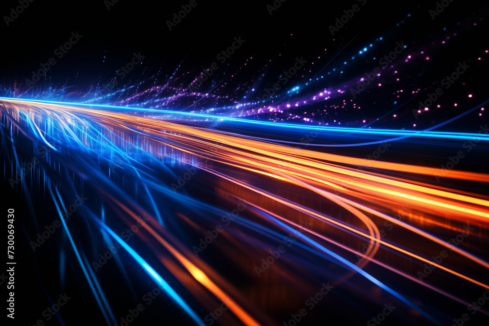 Abstract Shot Of Light Trails To Illustrate Network Communication Technology And The Transmission Of Information And Data