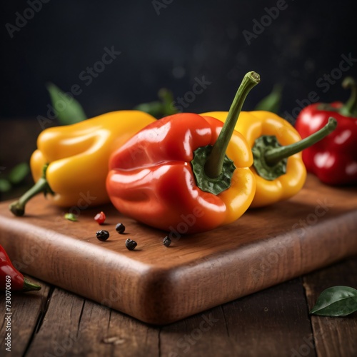 Bell Peppers on Wooden Cutting Board