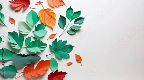 Paper cut leaves on white background 
