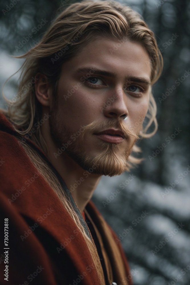 Portrait of a Man With Long Blonde Hair and a Beard. Generative AI. Portrait of a Man With Long Blonde Hair and a Beard. Generative AI.