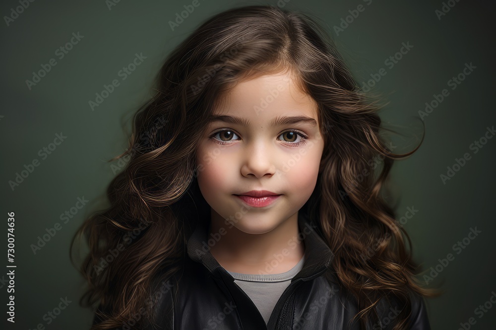Portrait of a cute little girl with long curly hair on a dark background Portrait of a cute little girl with long curly hair on a dark background