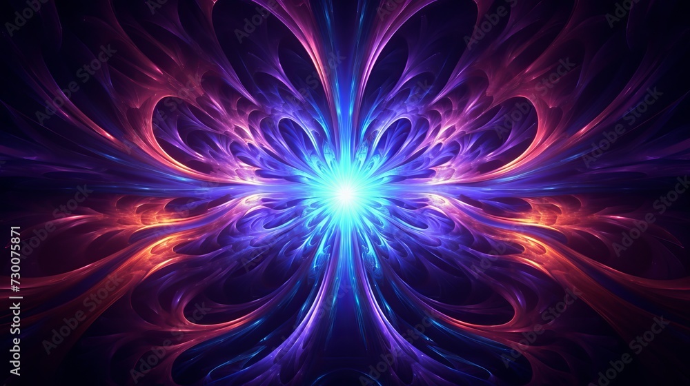 Vibrant neon fractal wallpaper: futuristic abstract art with cosmic elements