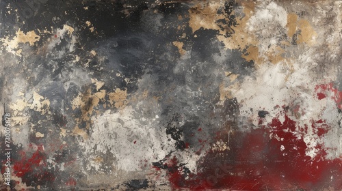 Abstract painting in black and red with golden accents, modern decoration, contemporary art