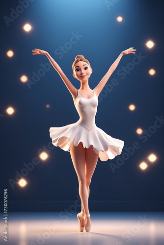 Ballerina in White Dress on Stage, Graceful, Poised, Performance, Dance, Classical, Showcase, Stage Presence, Elegant, Talented, Professional. Generative AI.