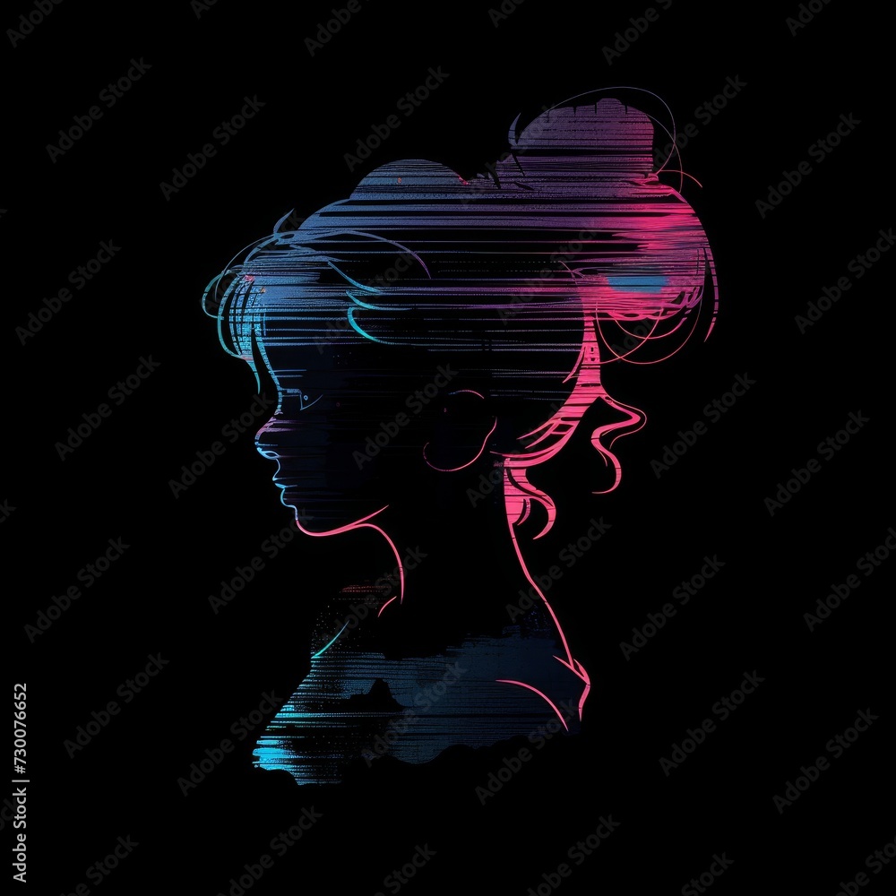 Obraz na plátně Flat logo girl Glitch style on a black background. Glitch style.