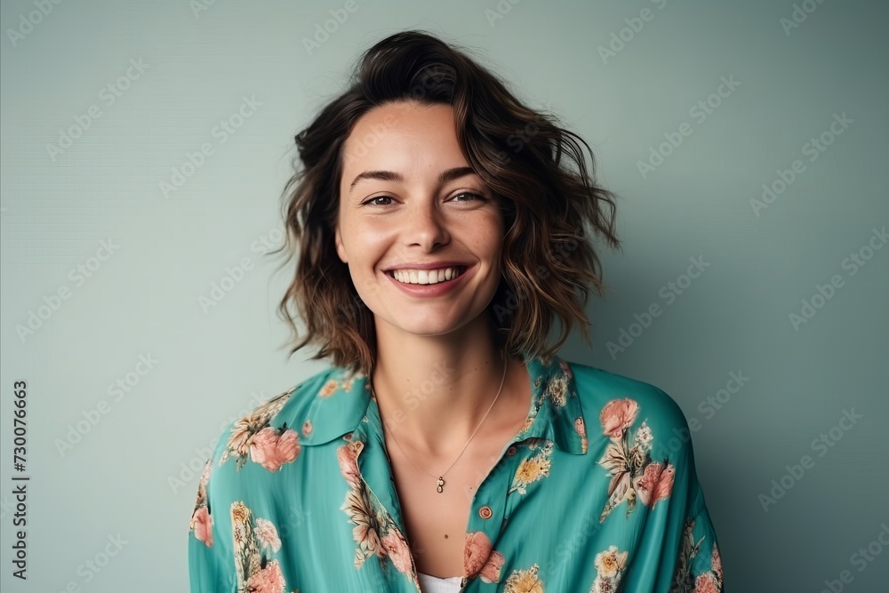 Portrait of a beautiful young woman smiling and looking at the camera Portrait of a beautiful young woman smiling and looking at the camera