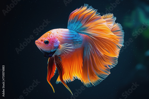 The beauty of colorful betta fish swimming beautifully on a black background. AI Generated © PHAISITSAWAN