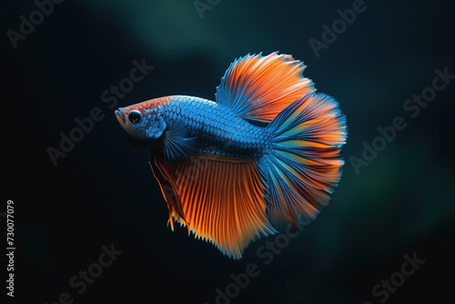 The beauty of colorful betta fish swimming beautifully on a black background. AI Generated