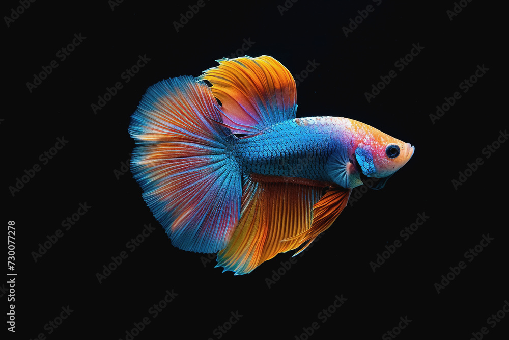 The beauty of colorful betta fish swimming beautifully on a black background. AI Generated The beauty of colorful betta fish swimming beautifully on a black background. AI Generated