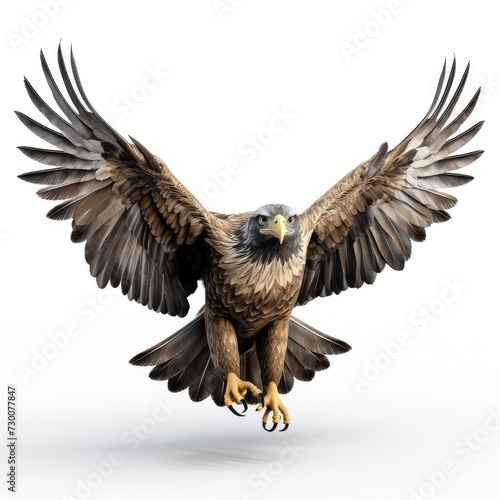 Flying bald eagle bird with big wings isolated on white background © ArsyaVisual