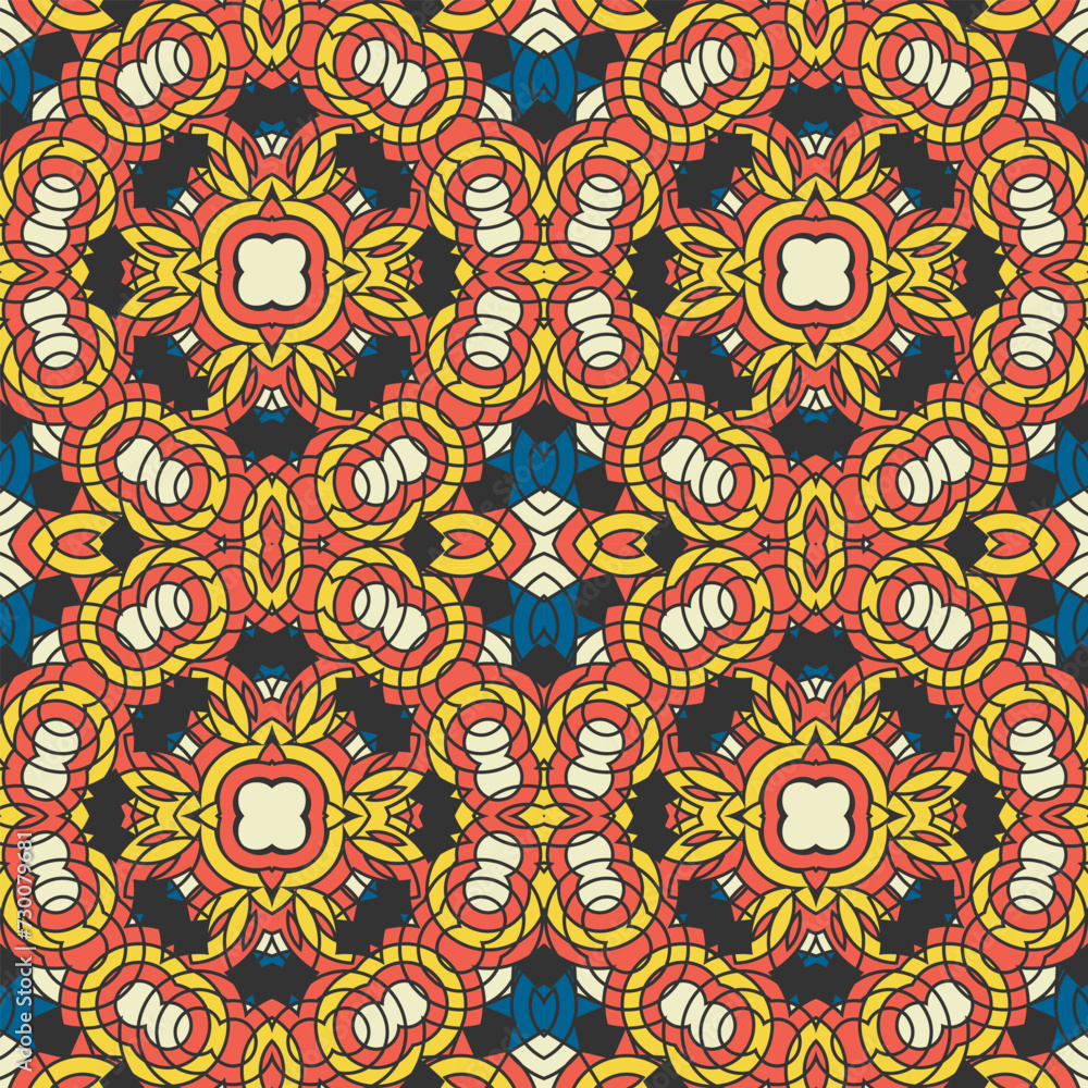 Seamless pattern with surreal multicolor ornament. Version No. 11. Vector illustration