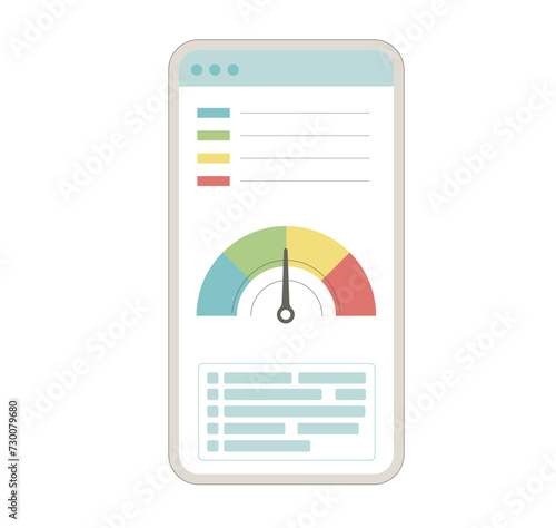 BMI and weight control application. Body mass index and counting calories on phone isolated on white background. Vector flat illustration