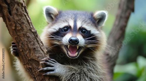funny raccoon make faces, laugh. Comical animal making a funny face that's impossible not to chuckle at. Funny smiling animal party animal making a silly face. Perfect for lighthearted and amusing des