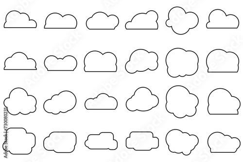 Set of cloud cartoon element. Comic bubble cloud shapes collection in line art. Vector illustration