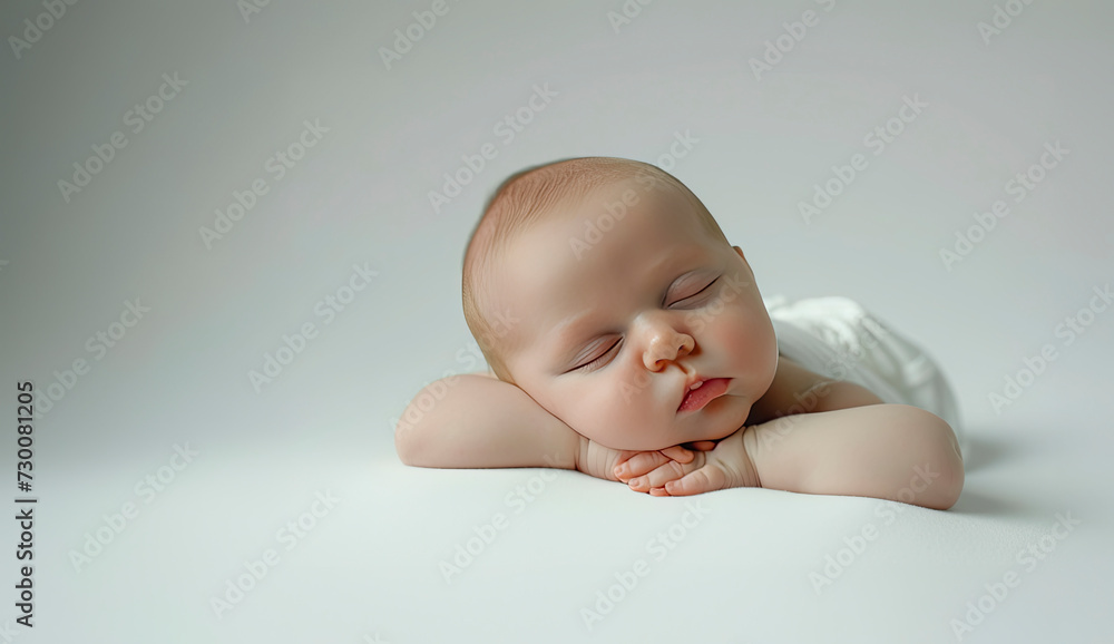 Closeup baby sleeping face isolated on a white background Closeup baby sleeping face isolated on a white background