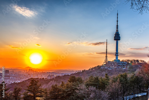 Namsan tower at sunset  Seoul  South Korea.