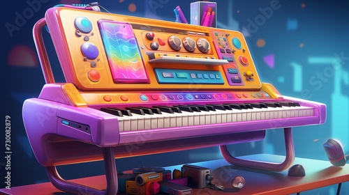 a toy musical instrument piano with colorful lights on the dashboard