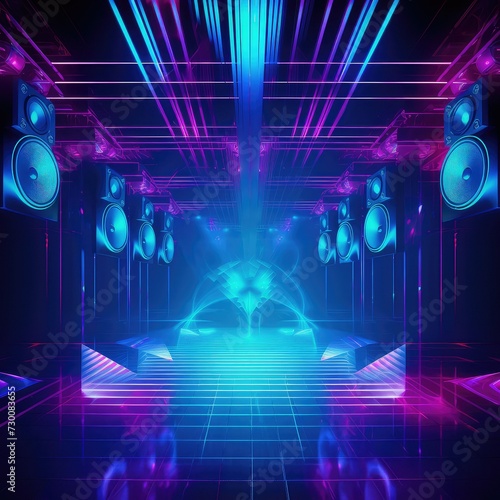 DJ led abstract audio background blue bright club concert dark digital disco effect.