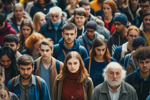 Crowd Of Young And Elderly Men And Women In Trendy Clothes, Showcasing Social Diversity