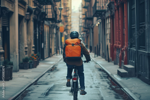 Cyclist Makes Deliveries Through A City Alley. Сoncept Street Art Murals, Urban Landscapes, Fast-Paced Actions, Hidden Gems In The City Alley, Unique Delivery Experience