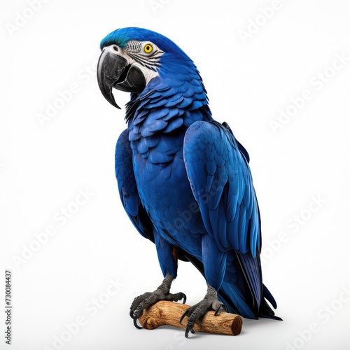 Hyacinth macaw blue colored bird isolated on white background