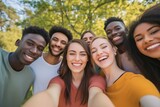 Group Of Multiracial Friends Taking Selfie Outdoors, Enjoying Each Others Company