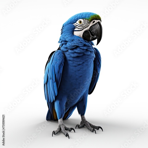 Hyacinth macaw blue colored bird isolated on white background