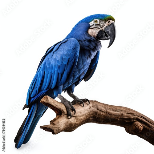 Hyacinth macaw blue colored bird isolated on white background