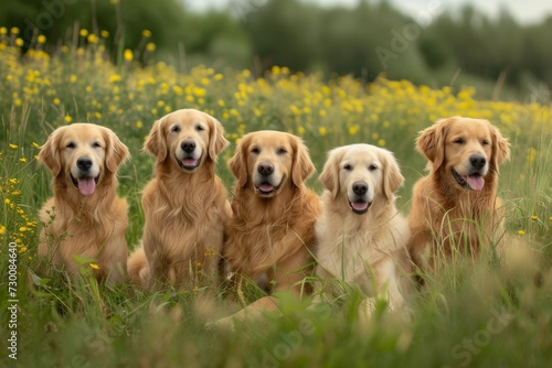 Group Of Golden Retriever Dogs