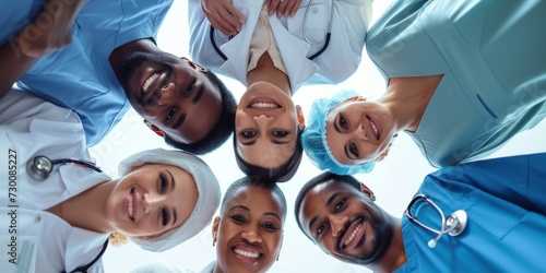 Medical Team Of Various Ethnic Backgrounds Collaborating In Hospital photo