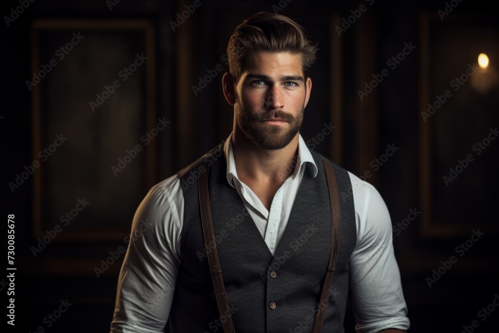 Portrait of a handsome man in elegant suit. Men's beauty, fashion.