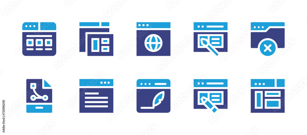 Interface icon set. Duotone color. Vector illustration. Containing interface, web, browser, layout, blog.