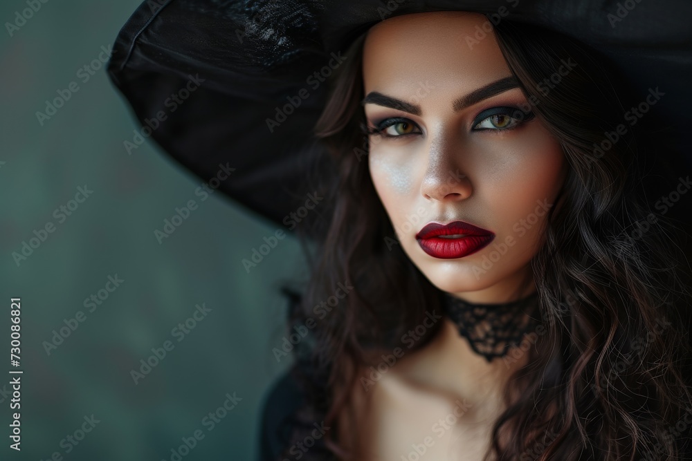 Elegant Lady Showcasing Enchanting Halloween Witch Makeup In Captivating Portrait Elegant Lady Showcasing Enchanting Halloween Witch Makeup In Captivating Portrait