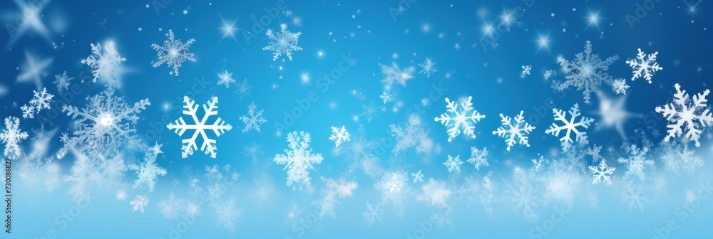 Azure christmas card with white snowflakes