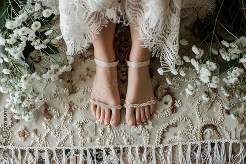 Bohoinspired Toe Ring Adds Charm On Textured Fabric Backdrop photo